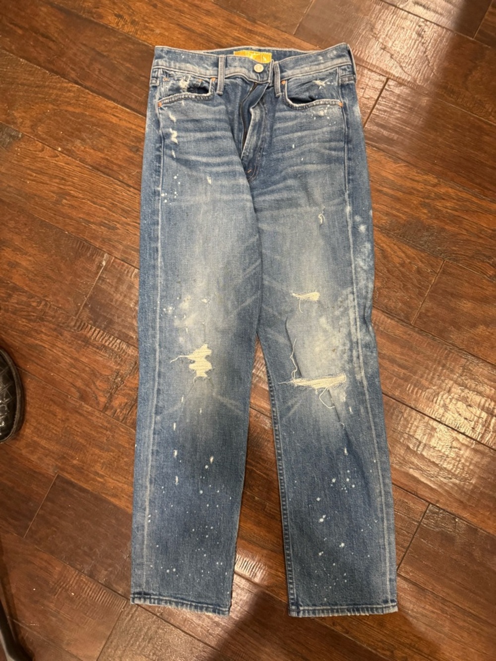 Mother Superior High Waisted Rider Ankle LOL Jeans 28 Distressed Splatter Torn